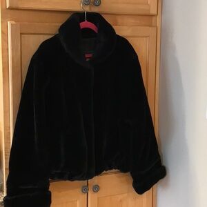Preowned Maria Dionisiou Signature black Faux fur bomber jacket - medium
